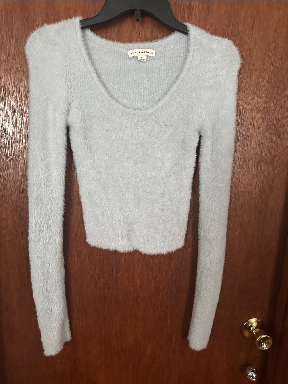 Aeropostale Light Blue Fuzzy Scoop Neck Sweater